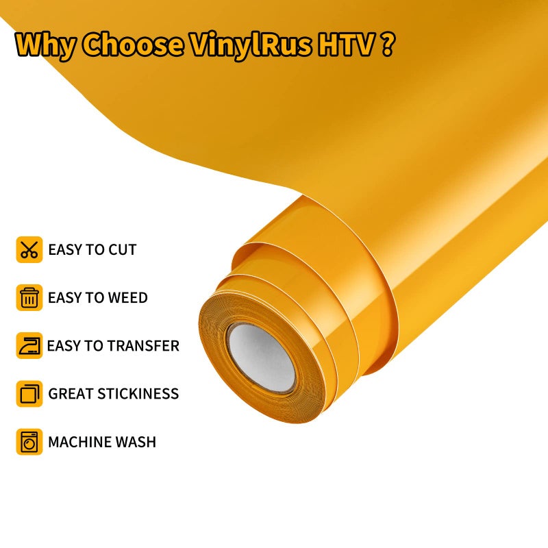 VinylRus فينيل نقل الحرارة من VinylRus - حديد أصفر على لفة الفينيل مقاس 12 × 20 قدم للقمصان، فينيل HTV للصور الظلية سهلة القطع والأعشاب - Image 3